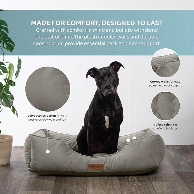 Modern Threads Luxury Dog Bed - Comfortable Tufted Velvet Cushion for Small to Large Dogs - Machine Washable - Durable & Cute Sleep Space for Pets - Pamper Your Pet with Cozy Beds - Light Grey
