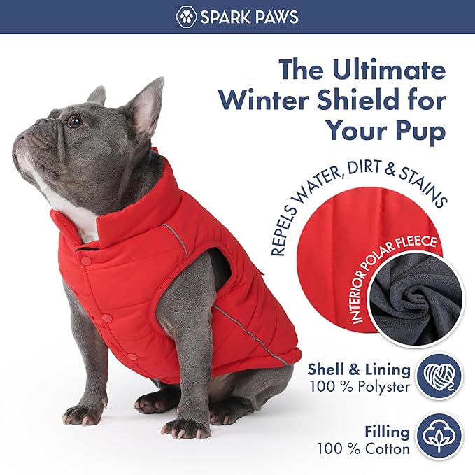 Spark Paws Dog Winter Jacket, Water-Resistant Coat, Warm Reflective Windproof Fleece-Interior, for Medium and Large Dogs - Red - 4XL