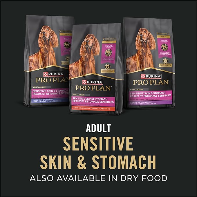 Purina Pro Plan Sensitive Skin and Stomach Wet Dog Food, Salmon and Rice and Lamb and Oat Meal Variety Pack - (Pack of 12) 13 oz. Cans