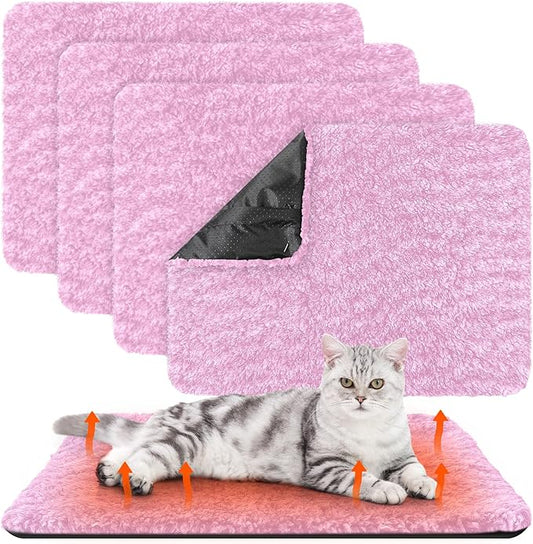 4 Pack Self Warming Cat Bed Indoor Self Heating Dog Cat Pad Washable Thermal Pet Kennel Pad Crate Bed Mat Reflect Body Heat for Outdoor(Pink,16 x 20 Inch)