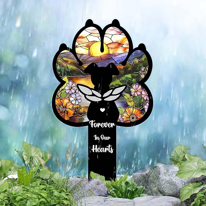 Angel Dog Suncatcher Pet Loss Gift – 12in Paw-Shaped Metal Grave Marker, Weatherproof Dog Memorial Plaque for Garden or Indoor Display, Remembrance Gift for Loss of Beloved Pet