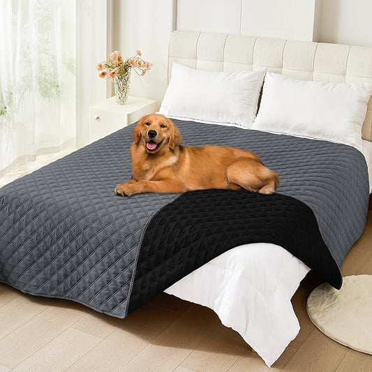 Smiry Waterproof Dog Bed Cover Pet Blanket, Soft Washable Dog Blanket for Furniture Bed Couch Sofa Reversible, Checkered (82"x82", Dark Grey/Black)