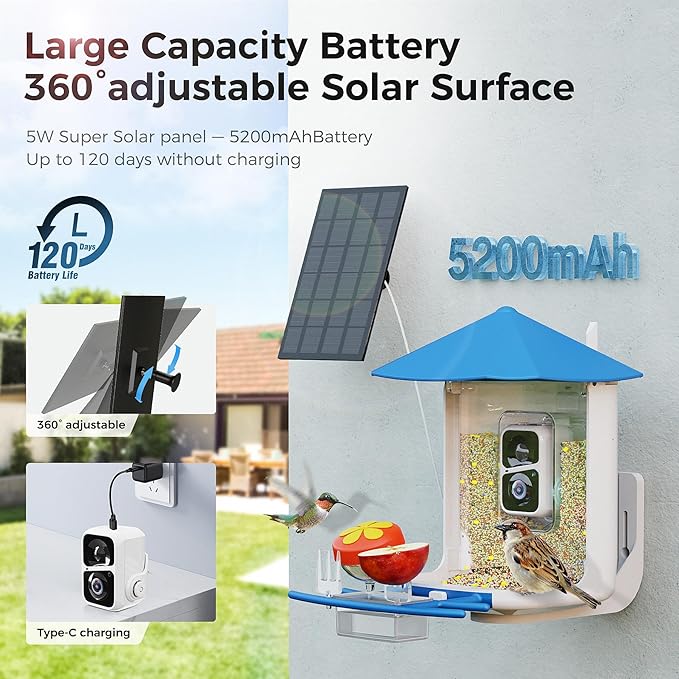 PerchMe® Smart Bird Feeder with Camera,Wireless Wild Bird Feeders, 160° Wide View Auto Capture Bird Videos & Motion Detection,AI Identify, DIY Add-ons & Hummingbird Feeder,Gift for Bird Lover