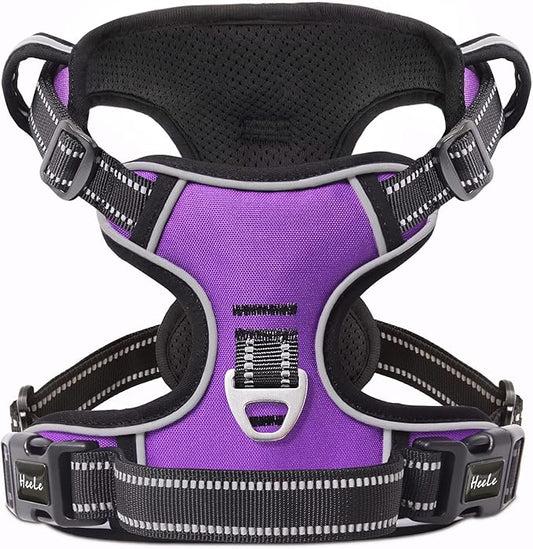 HEELE Dog Harness, No Pull Adjustable Padded Reflective Harness for Small Medium Large Dogs with Handle for Walking Training, Purple, S