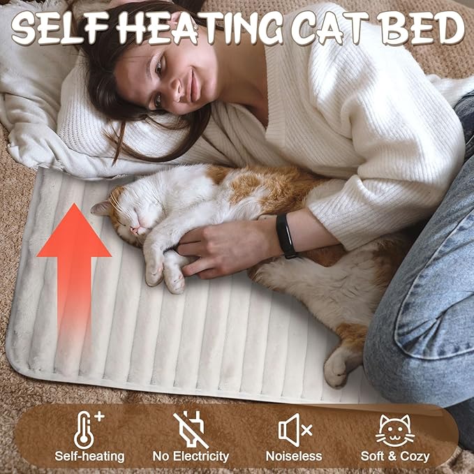 Nuanchu 4 Pack Self Warming Cat Bed 24"x18" Self Heating Dog Cat Pad Bulk Crate Mat Extra Warm Thermal Big Pet Pad for Indoor Outdoor Pets Houses with Removable Washable Cover Non Slip(White)