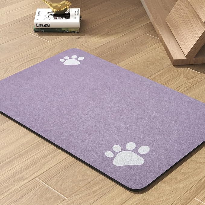 Pet Feeding Mat-Absorbent Dog Mat for Food and Water Bowl-No Stains Quick Dry Water Dispenser Mat-Dog Accessories Pet Supplies-Bowl for Messy Drinkers（Purple,16"x24"