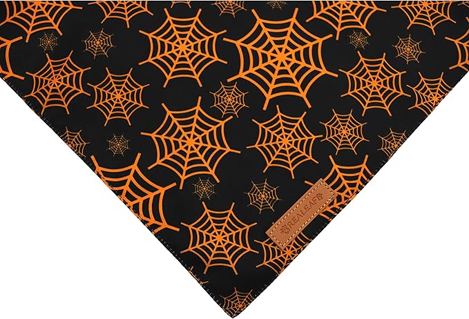 Realeaf Halloween Dog Bandanas 2 Pack, Pumpkin and Spider Web Bibs, Triangle Reversible Fall Pet Scarf, Premium Durable Fabric, Adjustable Fit (X-Large)