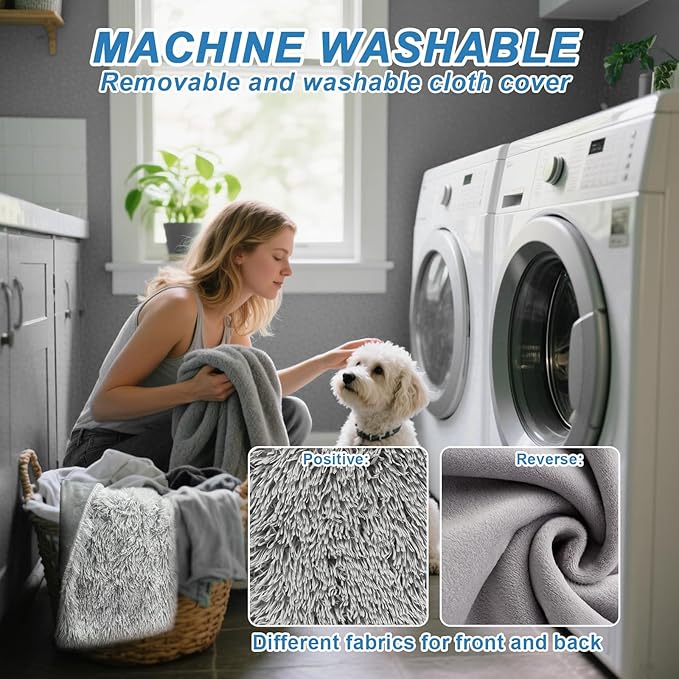 Large Dog Heating Pad 36x24 in with Smart Thermostat Switch and Power Line Protection Tube,Obtained MET and UL Dual Certification,Waterproof Pet Heating Pad for Dogs- Grey