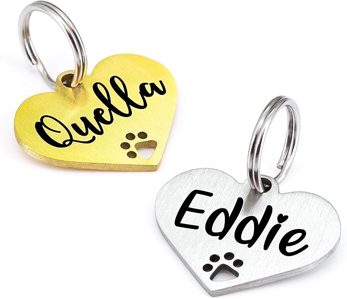 Ultra Joys Dog Tags Personalized for Pets - Hollow Paw Custom Pet ID Tag - Engraved Dog Tag for Small, Large Dogs - Small Heart in Gold