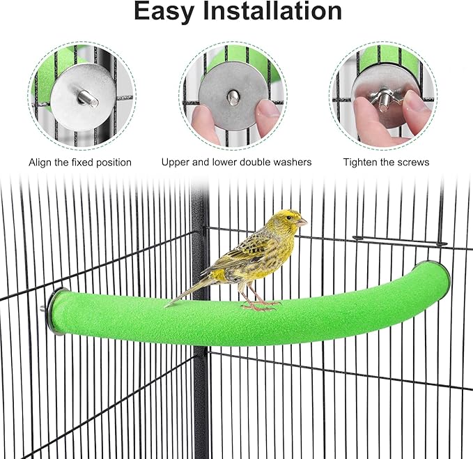 U Shape Parrot Perch Stand Toy Bird Platform Sand Paw Grinding Clean Stick Exercise Conure Budgie Cockatiel Cage Accessories (Green-Corner)