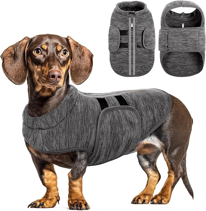 Queenmore Large Dog Sweaters, Soft Fleece Vest Pullover Dog Jacket with Leash Hole, Warm Winter Dogs Clothes Cold Weather Doggy Dachshund Sweater for Large Dogs Cats Boy or Girl (Cationic Gray, L)