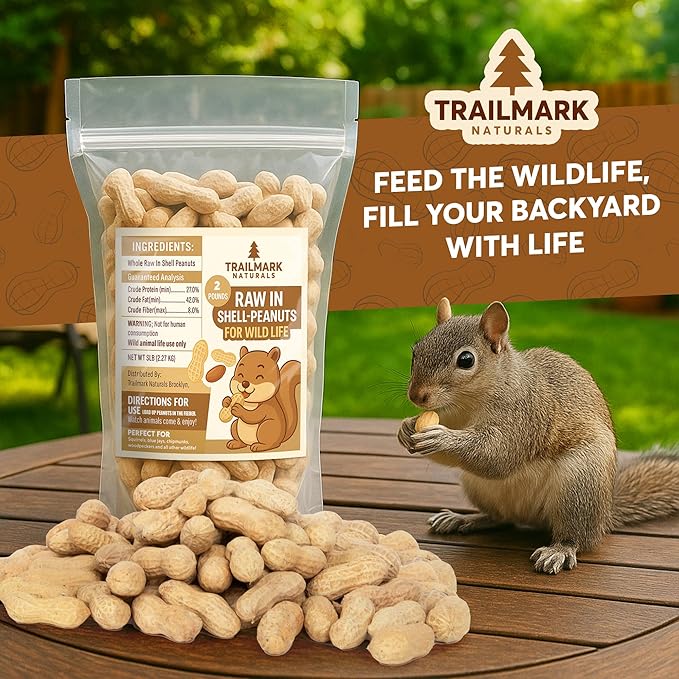 2 LB - Raw Peanuts For Squirrels, Raw In Shell Peanuts For Birds and Wildlife- Squirrel Food, Wild Bird Seed - Grown in The USA