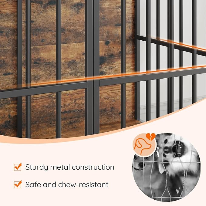 HOOBRO 46.5" Large Dog Crate Furniture, Wooden Dog Kennel Indoor, Heavy Duty Dog Cage for Large/Medium Dog, Decorative Side End Table, Rustic Brown and Black BF120GW03
