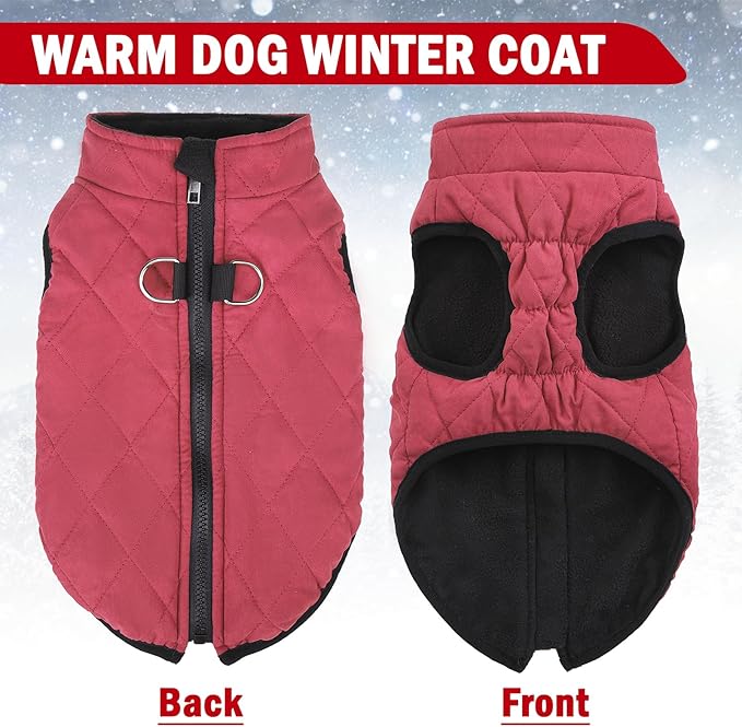 SCENEREAL Winter Dog Vest Coat with Harness Built In, Warm Puppy Jacket for Small Medium Dogs, Cold Weather Coat with Zipper, Fleece Puffer Vest Windproof Snow Clothes