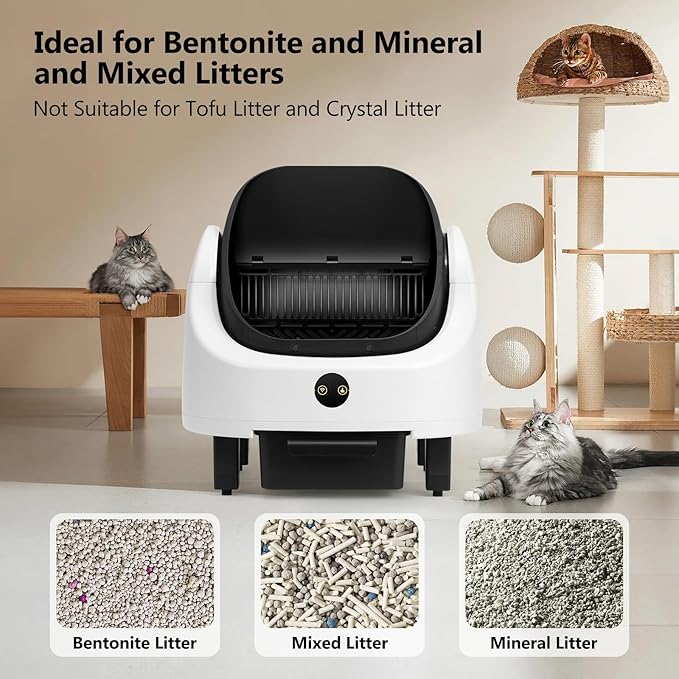 Self Cleaning Litter Box,Open Top Design Automatic Cat Litter Box Self Cleaning for Multiple Cats with App Control Safety Protection,Black