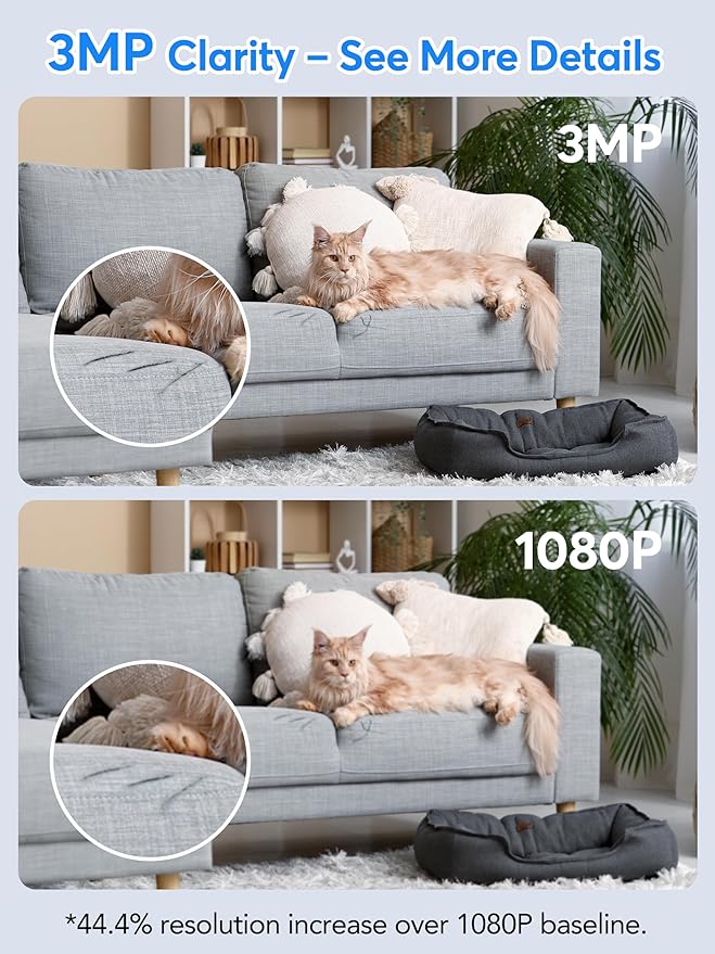 Security Camera Indoor 2K 3MP, Pet & Baby Monitor WiFi Camera with Motion & Sound Detection, Real-Time Alert, Two-Way Audio, Works with Alexa & Google Assistant, Supports 256G SD&Cloud, 2.4GHz