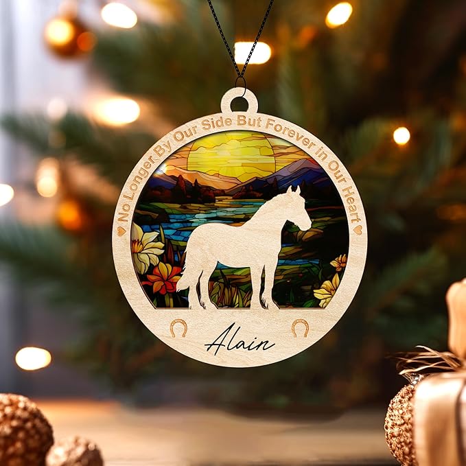 PO236 Horse Memorial Ornaments - Christmas Xmas Tree Ornament Window Hanging Car Sympathy Gift for Loss Bereavement Keepsake Remembrance Gifts for Horse Lovers Holiday Decoration