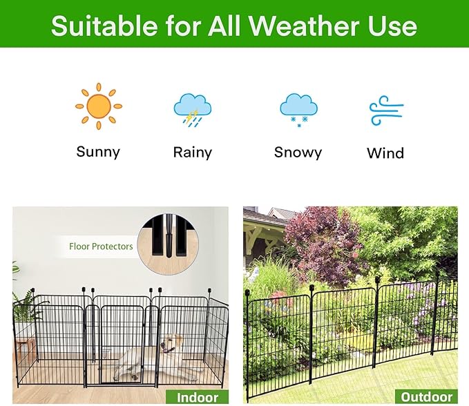 ADAVIN Tall Garden Fence 32 in(H) 16 Panels Total 35.4 Ft(L) Border, Wide Door Low Threshold, Flower Bed Fencing, Animal Barrier Fence, Fence for Dogs Outside, Black Metal Garden Fences with Gate