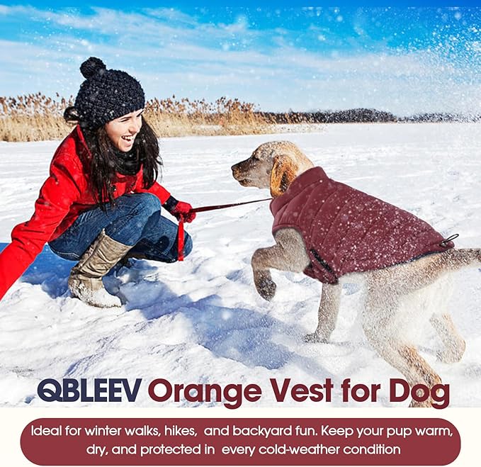 QBLEEV Reversible Dog Winter Coat, Warm Snowproof Dog Puffer Jacket for Large Dogs Cold Weather, Windproof Lightweight Padded Vest Snowsuit, 2-in-1 Adjustable Outdoor Clothes for Boxer, Wine Red, XXL
