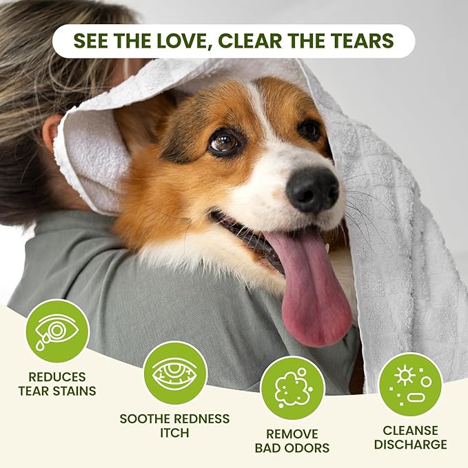 Eye Wipes for Dogs & Cats, Hypoallergenic Dog Eye Wipes Cleaner, Natural Cleaning Grooming Pet Wipes Gently Remove Tear Stain, Eye Debris, Discharge, Mucus, Non-Irritating, Unscent, 100 pcs