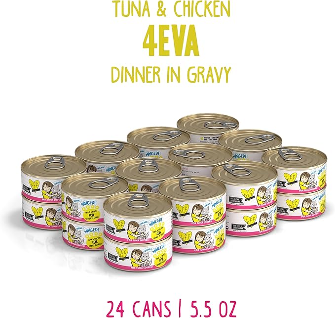 Weruva BFF Minced Natural Wet Cat Food, Tuna and Chicken 4 Eva in Gravy, 5.5oz Can, Pack of 24
