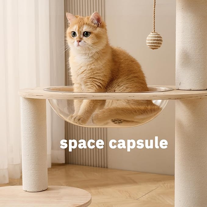 Modern Cat Tree Tower with Hammock for Indoor, Multifunctional 41-in Spacious Cat Tower with Bed, Space Capsule, Dangling Ball, Interactive Rope, Scratching Post