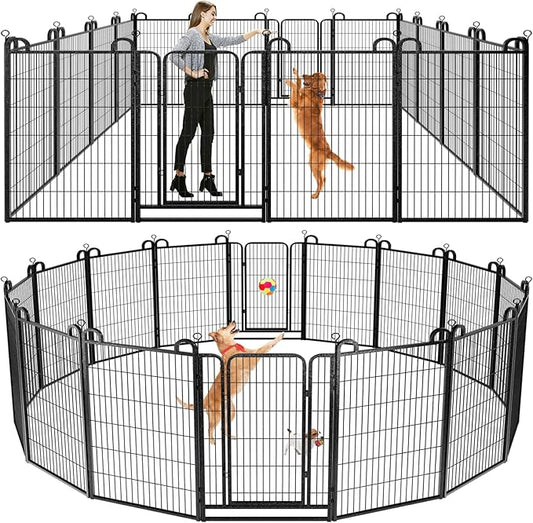 Dog Playpen Outdoor 16 Piece Panels Heavy Duty Dog Fence 47" Height Anti-Rust with Doors Portable for RV Camping Yard, Total 36FT, 103 Sq.ft, Snowy Black