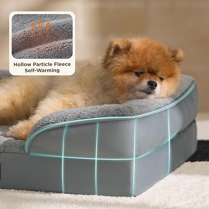 Bedsure Self Warming Orthopedic Dogs Bed for Small Dogs - Washable Small Dog Bed Waterproof, Comfort Pet Couch with Removable Cover, Supportive Foam Pets Sofa with Nonskid Bottom, Grey