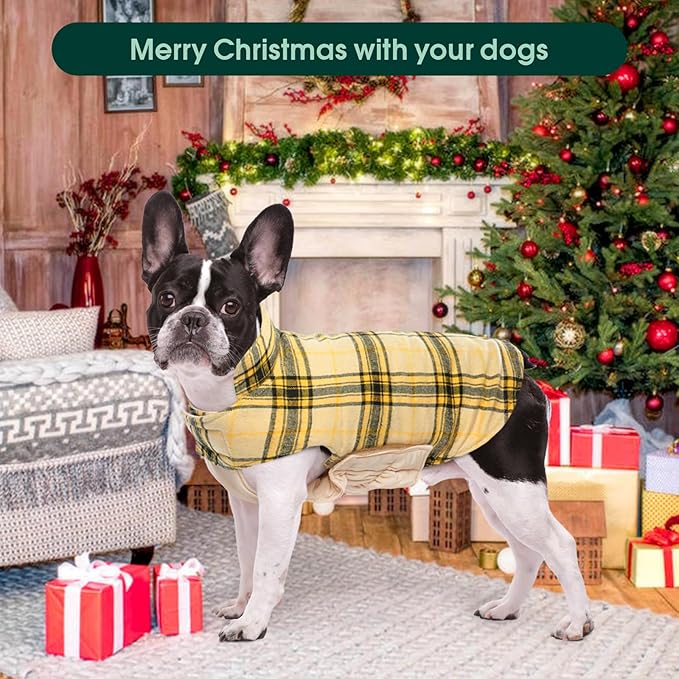 Kuoser Waterproof Dog Coat, Reversible Dog Jacket for Small Dogs, Adjustable Durable Doggie Winter Coat Warm Cozy Puppy Cold Weather Apparel from Small to Large Breed, Yellow S