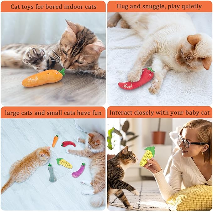 Catnip Cat Toys, Interactive Indoor Cat Nip Toy Kitty Kicker, Durable Kitten Teething Chew Toy, 5 Pack, Vegetable Shape