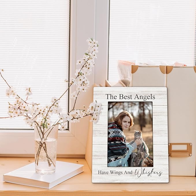 Cat Memorial Picture Frames - Cats Photo Frame, Memorial Sympathy Gifts for Loss of Pet Cat, The Best Angels Have Wings and Whiskers Picture Photo Frames for Home Bedroom Decor, 5x7