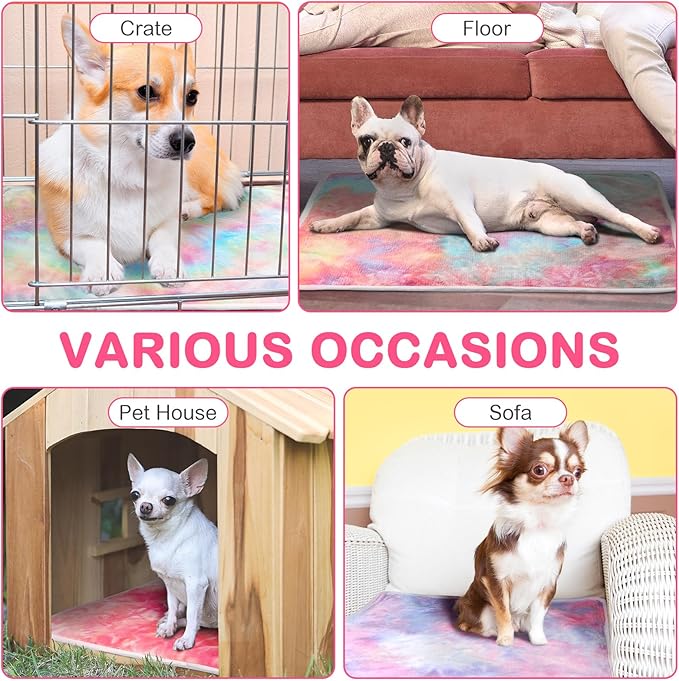 4 Pack Self Heating Cat Bed Cat Self Warming Pad with Removable Cover Extra Warm Thermal Pet Pad Washable Pet Crate Mat Anti Slip Kennel for Indoor Outdoor Pets(Tie Dye,16 x 20 Inches)