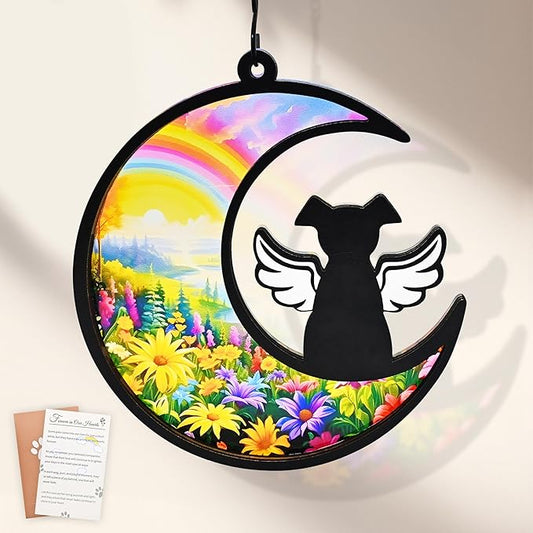 Dog Memorial Gifts for Loss of Dog, 2-Layer DIY Dog Angel Memorial Suncatcher with Sympathy Card, Rainbow Bridge Dog Memorial Gifts, Pet Memorial Gifts for Dogs (Rainbow Bridge)
