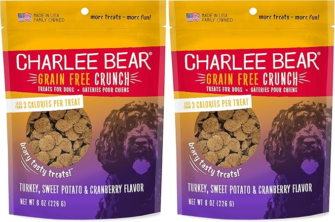 Charlee Bear Grain Free Crunch Dog Treats, Turkey, Sweet Potato & Cranberry Flavor, 8 oz (Pack of 2)