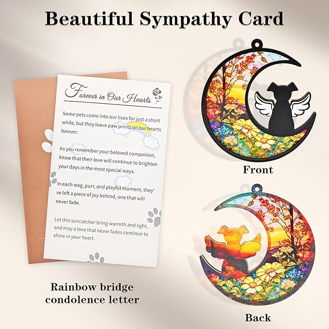 Dog Memorial Gifts for Loss of Dog, 2-Layer DIY Dog Angel Memorial Suncatcher with Sympathy Card, Pet Memorial Gifts for Dogs, Pet Passing Away Remembrance Gift (Sunflower)
