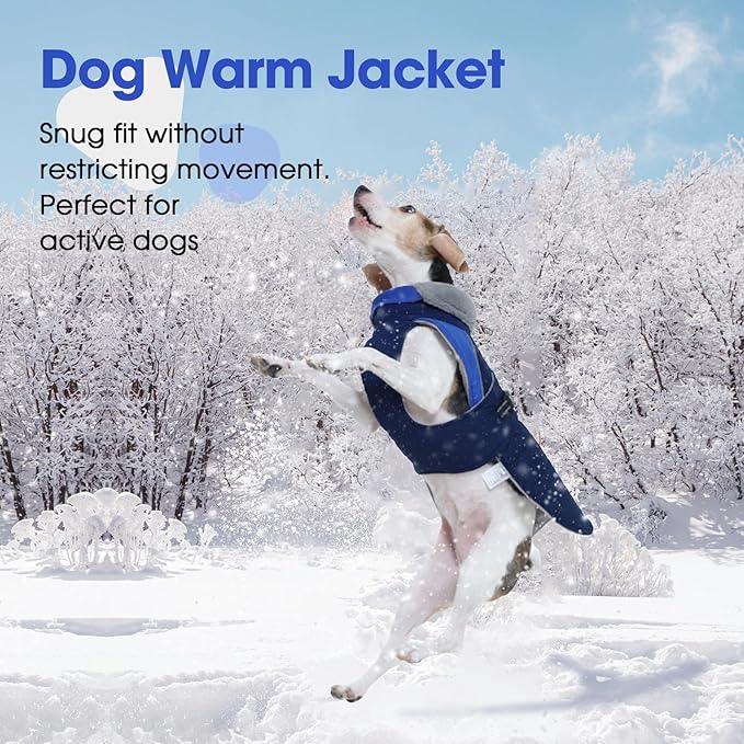 Nanaki Dog Coat Jacket for Large Dogs Winter Waterproof, Warm Fleece Lining Furry Collar Large Dog Jacket with Leash Hole, Reflective Cold Weather Pet Jacket Outdoor Walking Hunting,Easy On Blue 3XL