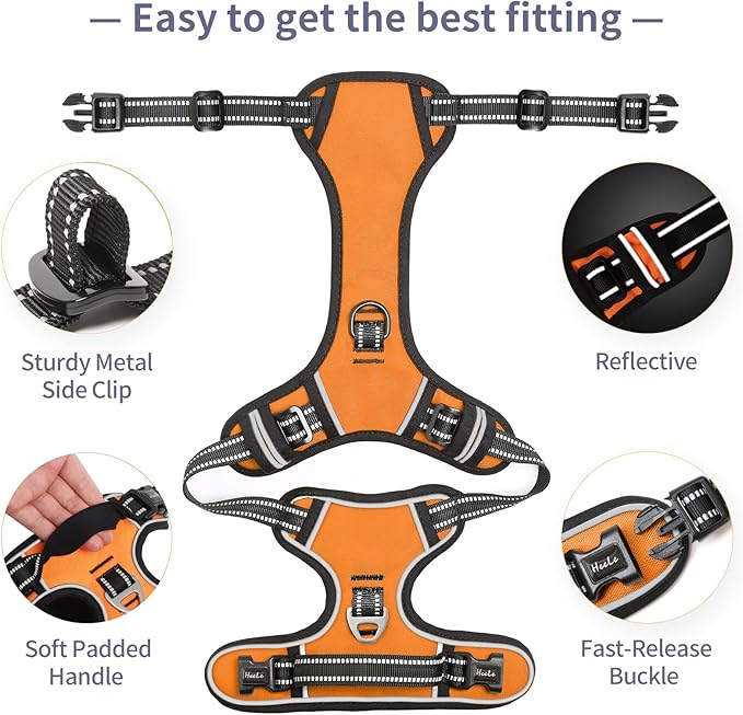 HEELE Dog Harness Harness for Small Dogs No Pull Dog Vest Harness for Small Dog with Soft Padded Handle Reflective for Outdoor Training, Orange, S