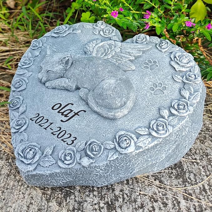 Solar Cat Memorial Stones, Solar Cat Statue Outdoor Garden Decor, Waterproof Solar Cat Headstone Grave Markers Tombstones Loss Cat Memorial Sympathy Keepsake, 8" L x 7.7" W x 3."H