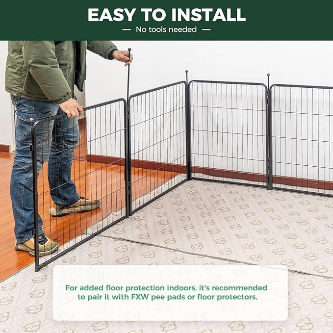 FXW Rollick Unleashed Dog Playpen for Indoor, Yard, RV Camping, 50 inch 16 Panels for Large Dogs, Black│Patented