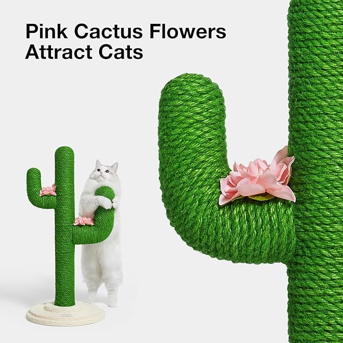 VETRESKA Cat Scratchers for Indoor Cats Cactus Cat Scratch Post Sisal Rope , 31.5'' Tall Green Vertical Cactus Cat Tree Scratching Posts Protect Furniture