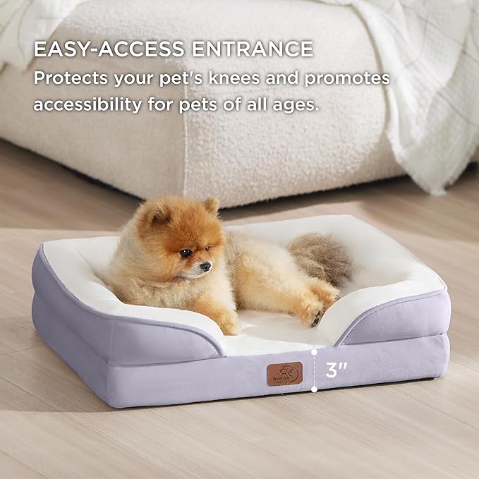 Bedsure Orthopedic Dog Beds for Small Dogs - Washable Small Dog Cat Bed Waterproof, Comfort Pet Couch Sofa with Washable Removable Cover, Pets Bed with Nonskid Bottom, Lavender, 24"