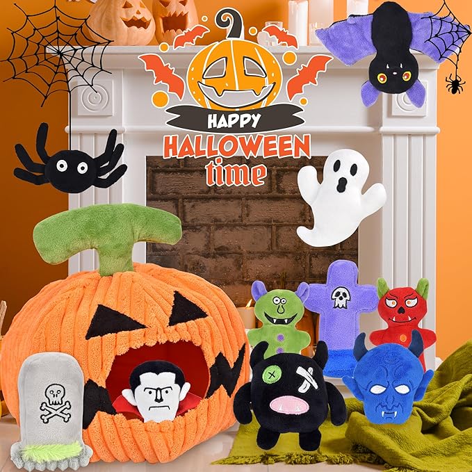 Halloween Dog Toys Set, 11 Pack Squeaky Dog Toys for Aggressive Chewers, Pumpkin Assorted Puppy Toys to Keep Them Busy, Toys Gift for Large Medium Small Dogs