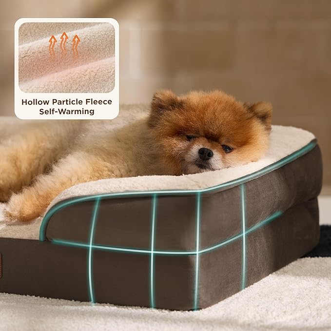 Bedsure Self Warming Orthopedic Dogs Bed for Small Dogs - Washable Small Dog Bed Waterproof, Comfort Pet Couch with Removable Cover, Supportive Foam Pets Sofa with Nonskid Bottom, Brown