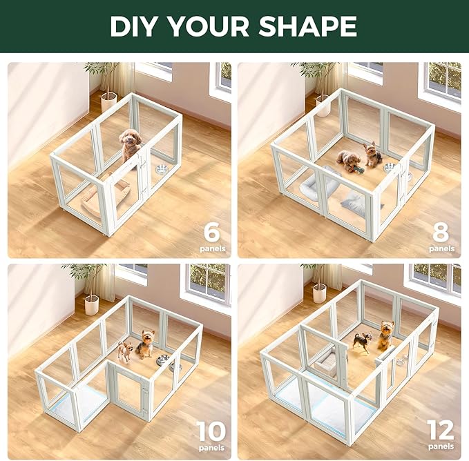 FXW AuraSpace Acrylic Indoor Dog Playpen for Puppies and Small Dogs, 24 Inch, 16 Panels, White