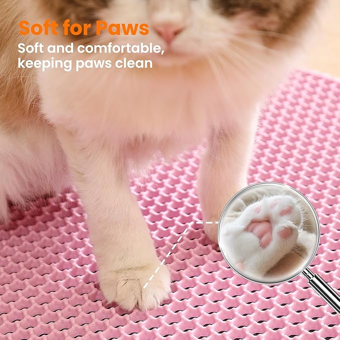 Extra Large Cat Litter Mat, 30x22 Inches Honeycomb Double Layer Cat Litter Trapping Mat, Non Slip Waterproof Urine Proof Large Kitty Litter Box Mat for Floor, Kitten Supplies, XL, Pink