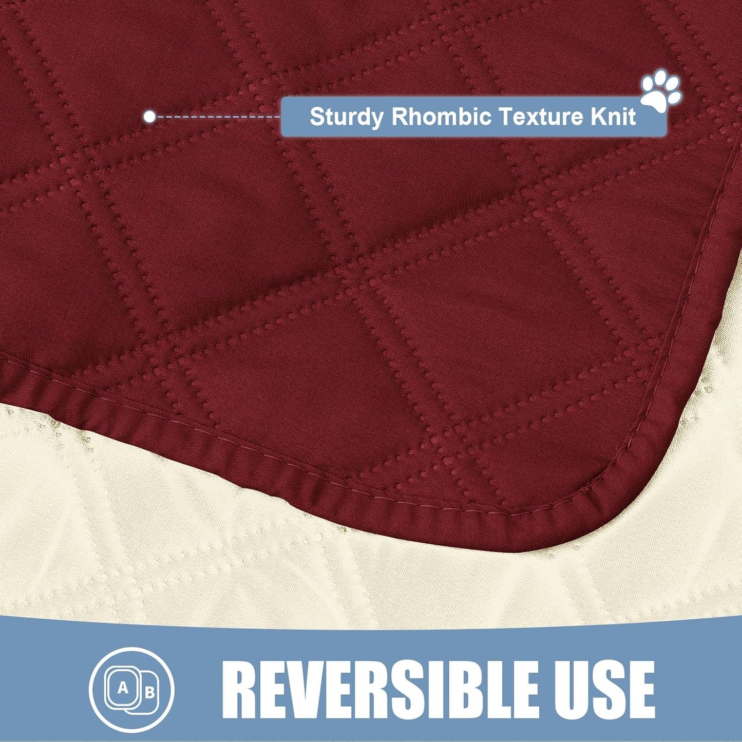 Smiry Waterproof Dog Bed Cover Pet Blanket, Soft Washable Dog Blanket for Furniture Bed Couch Sofa Reversible, Checkered (30"x53", Wine Red/Beige)