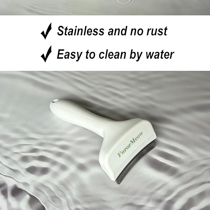 Pet Deshedding Tool with Curve Blade, Cat Grooming Brush, Tight V-shaped Teeth Shedding Comb for Cat and Small Dog (White, Small)