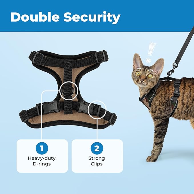 Voyager Escape Proof Cat Harness and Leash Set with Reflective Stitching, Neoprene Handle 5ft - Supports Small, Medium and Large Cats, Kittens for Walking by Best Pet Supplies - Army, XS