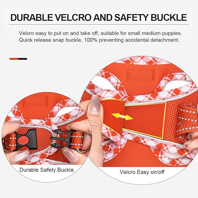 Mercano Soft Mesh Dog Harness and Leash Set, No-Chock Step-in Reflective Breathable Lightweight Easy Walk Vest Harnesses with Safety Buckle for Small Dogs, Cats (Tangerine, S)
