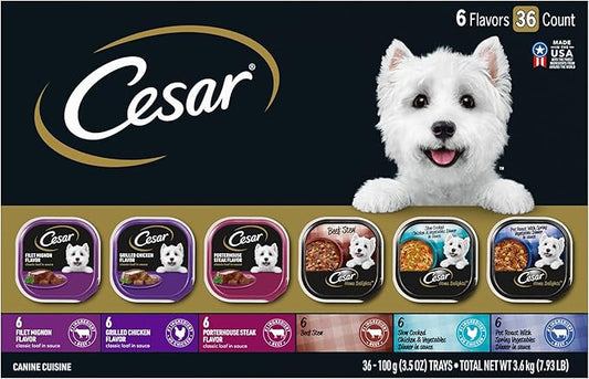 Cesar Wet Dog Food Home Delights & Classic Loaf in Sauce, Variety Pack, 3.5 oz. (36 Count, Pack of 1)